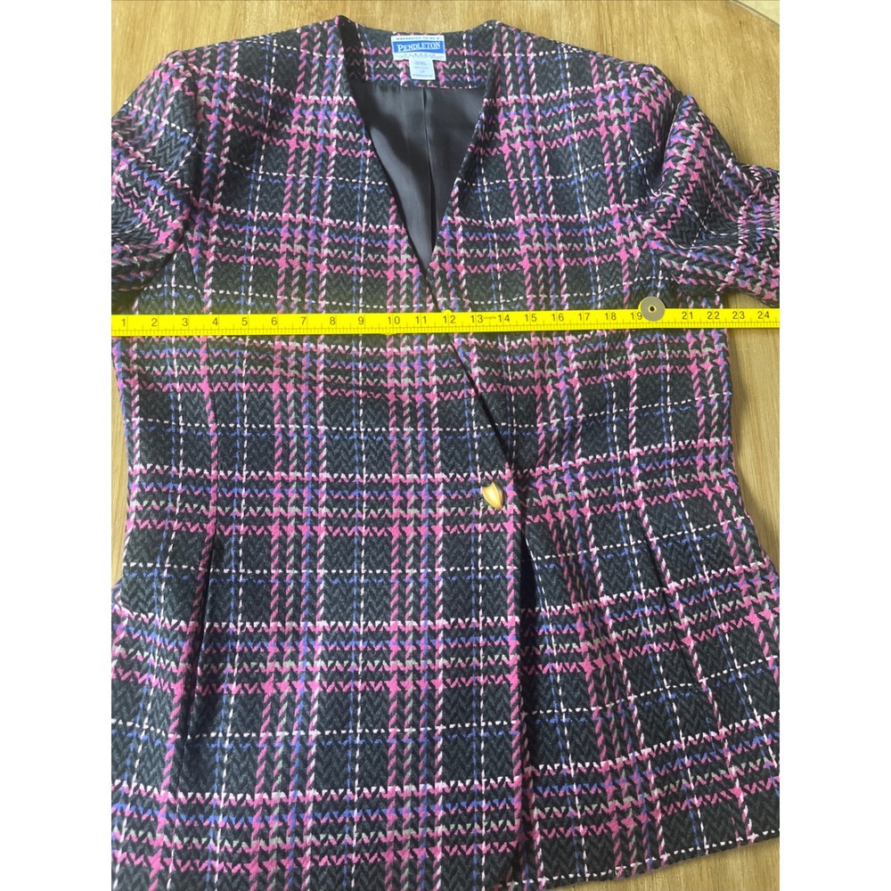 Pendleton Classic Vintage Wool Plaid Blazer Pink Purple Collarless Jacket Sz 14 - Picture 10 of 12